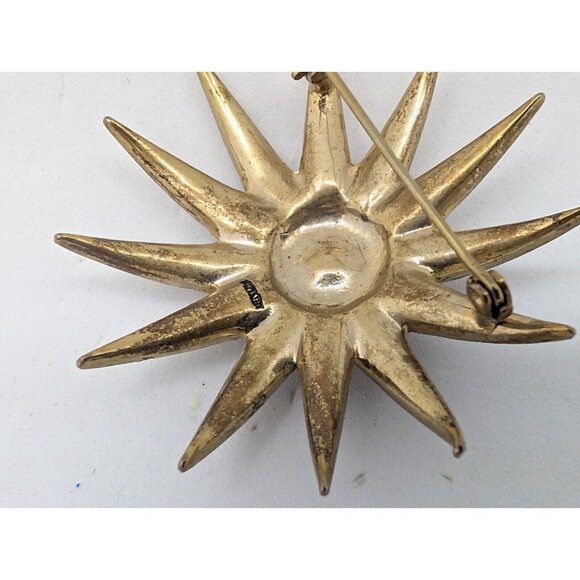 Vintage Monet Gold Tone Atomic Sun Starburst MCM Large Pin Brooch 2" - Picture 10 of 14
